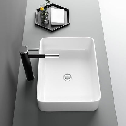 19"x15" Vessel Sink Rectangule Bowl Sinks for Bathrooms White Vessel Sink Above Counter Rectangular Ceramic Vessel Bathroom Sink Porcelain Lavatory Vanity Sink Basin