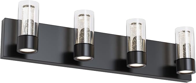 Alice Modern 4-Light Vanity Light Fixture, Integrated Led and Premium Bubble Glass, for Bathroom, Hallway, Entryway, Kitchen, Mirror, Laundry Room (Black)
