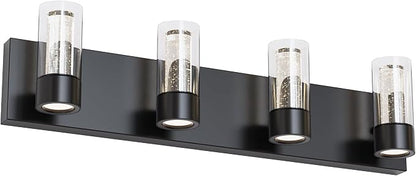 Alice Modern 4-Light Vanity Light Fixture, Integrated Led and Premium Bubble Glass, for Bathroom, Hallway, Entryway, Kitchen, Mirror, Laundry Room (Black)
