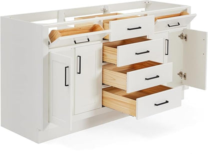 ARIEL Hepburn 66-inch Bathroom Vanity Base Cabinet,Solid Wood, 4 Soft Closing Doors, 6 Dovetail Drawers, White