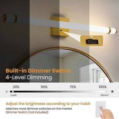 LED Modern Bathroom Light Fixtures Over Mirror - 31 Inch Gold Vanity Lights for Bathroom with Acrylic Shade 19W Dimmable 5CCT Bathroom Sconces Wall Lighting(Built-in Dimmer)