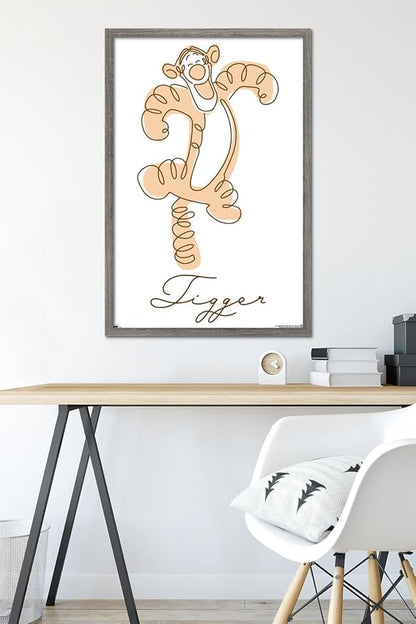 Trends International Disney Simple Moments Line Art - Tigger Wall Poster, 34L x 22.4W, Barnwood Framed Version