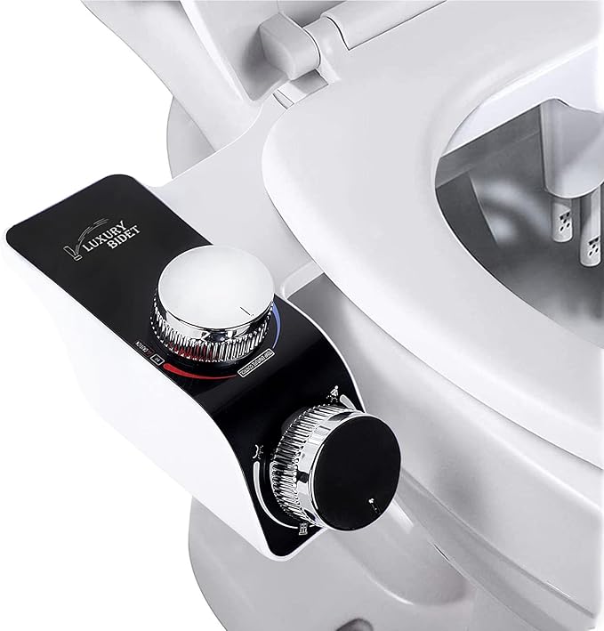 ANALIM Bidet Attachment for Toilet Seat, Non-Electric Bidet Hot and Cold Fresh Water for Frontal & Rear Wash with Self-cleaning Dual Nozzles and Adjustable Pressure Control