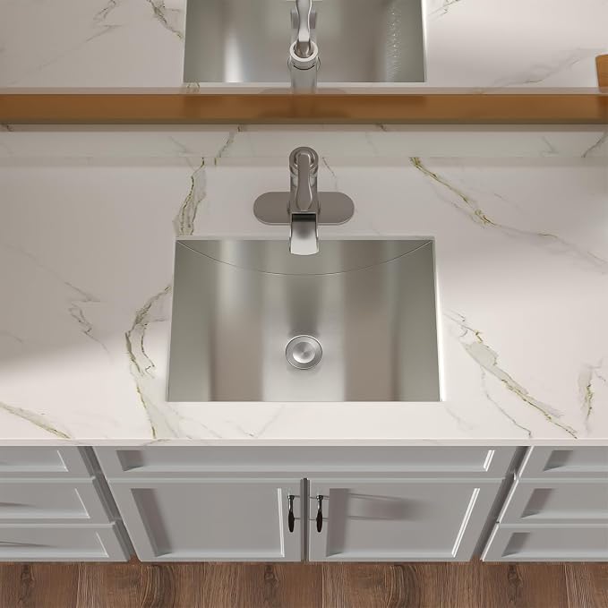 Lordear Undermount Bathroom Sink Stainless Steel - Lordear 18x13x5 Inch Vanity Bathroom Sinks Rectangle Under Couter Stainless Steel Lavatory Sink Basin with Drain