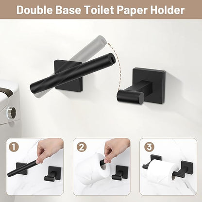 Matte Black Bathroom Hardware Set, 5-Piece Bath Towel Bar Set with 23.6” Towel Bar, Towel Ring, Toilet Paper Holder, Two Hooks, SUS304 Towel Racks for Bathroom Wall Mounted