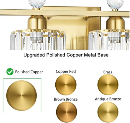 Modern Crystal Bathroom Vanity Light, 4-Lights Bathroom Light Fixtures, Brass Gold Vanity Lighting Fixtures Over Mirror, Brushed Wall Sconce Light for Bedroom, Kitchen, Living Room, Gallery, E26 Base