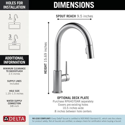 Delta Faucet Trinsic Brushed Nickel Kitchen Faucet, Kitchen Faucets with Pull Down Sprayer, Kitchen Sink Faucet, Faucet for Kitchen Sink with Magnetic Docking Spray Head, Arctic Stainless 9159-AR-DST