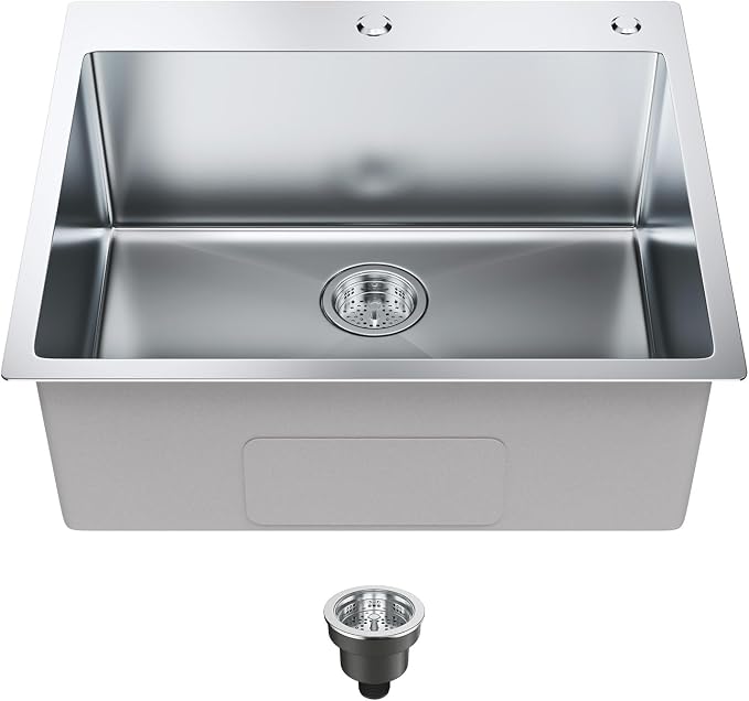 VEVOR Kitchen Sink, 304 Stainless Steel Recessed Sink, Top Mount Single Bowl with Accessories (2 Pack), Home Dishwasher Sink for Workstation, RV, Prep Kitchen and Bar Sink, 25"