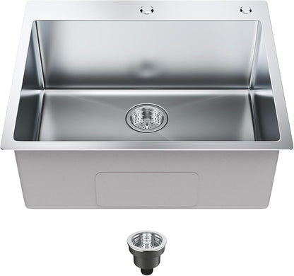 VEVOR Kitchen Sink, 304 Stainless Steel Recessed Sink, Top Mount Single Bowl with Accessories (2 Pack), Home Dishwasher Sink for Workstation, RV, Prep Kitchen and Bar Sink, 25"