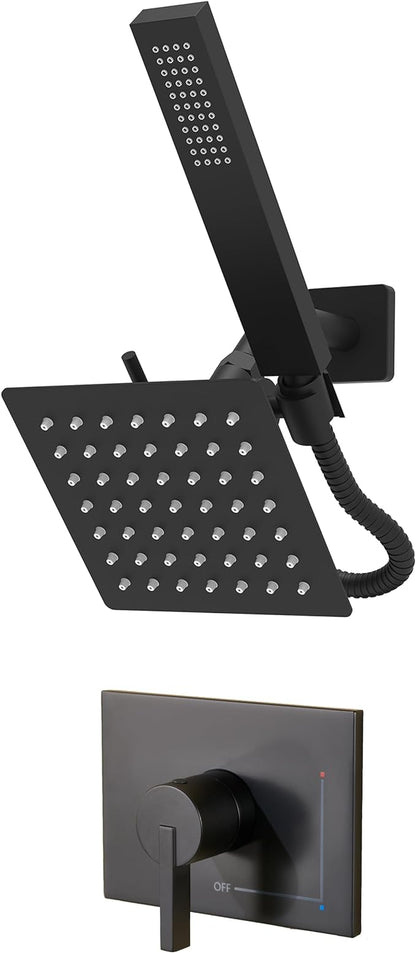 Black Shower Head and Handle Set, Shower Faucet Set Dual Shower Heads with Handheld Spray Combo, All Metal 6" Dual Shower Head Combo and 3-Way Diverter, Black Shower Faucet Set with Valve