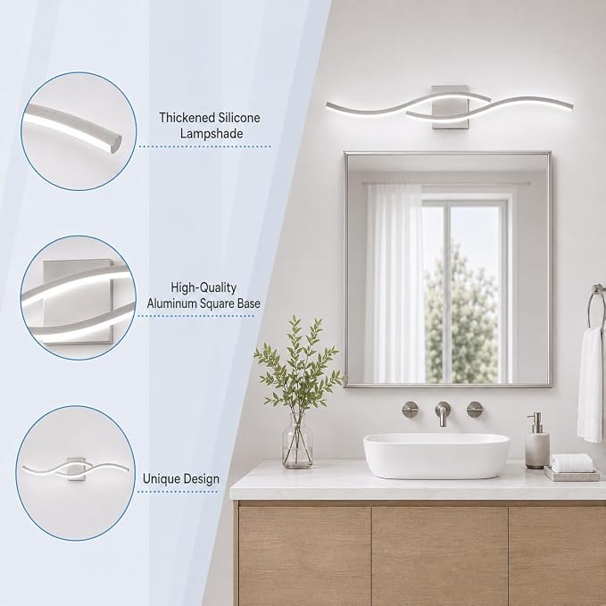 Modern Vanity Lights Dimmable Bathroom Light Fixtures Over Mirror Bathroom LED Vanity Light for Bathroom Living Room (Brushed Nickel,39.37Inch,5500K)