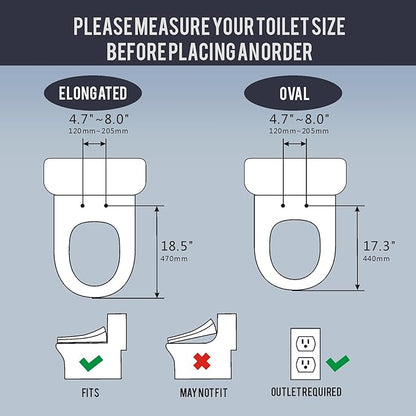 Toilet Bidet Seat with Wireless Remote Control, Electric Bidet with Oscillating Cleaning, Heated Toilet Seat, Adjustable Temperature and Pressure, Slow Closed Lid, Elongated
