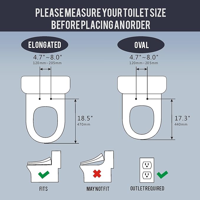Toilet Bidet Seat with Wireless Remote Control, Electric Bidet with Oscillating Cleaning, Heated Toilet Seat, Adjustable Temperature and Pressure, Slow Closed Lid, Oval