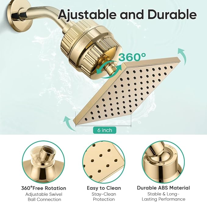 Cobbe High Pressure Filtered Shower Head with Filters for Hard Water Combo | Rain Showerheads with 20 Stage Water Softener for Healthier Skin & Hair Remove Chlorine and Harmful Substances, Gold