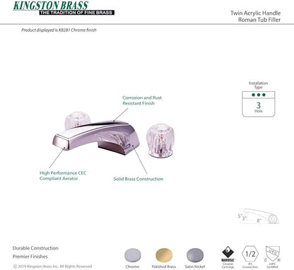 Kingston Brass KB281 Americana Twin Acrylic Handle Roman Tub Filler, Polished Chrome,8-Inch Adjustable Center