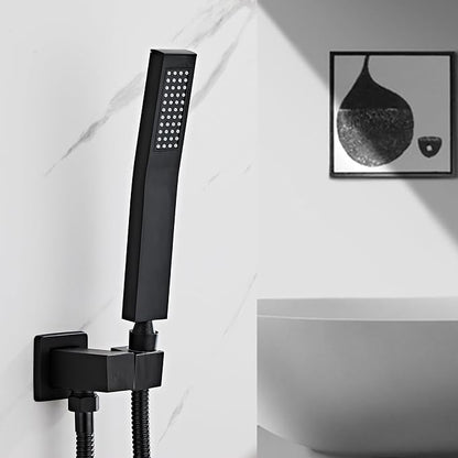 Black square hand shower head, handheld shower head with hose,brass High pressure flushing With adjustable water supply elbow Wall mount connector Shower bracket and hose set