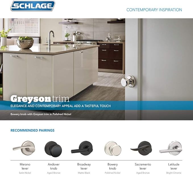SCHLAGE Knob with Greyson Trim Non-Turning Lock, Polished Nickel (F170 BWE 618 GSN)
