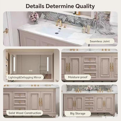 American Minimalist Bathroom Vanity with Sink Mirror 36-92IN, Premium Solid Wood Vanity with LED Lighting& Defogging