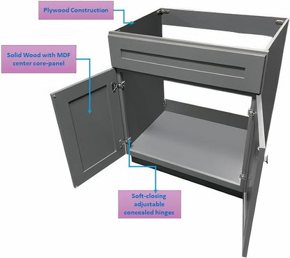 Grey Shaker Sink Base Bathroom Vanity 24"/30"/36" Width (30" Width)