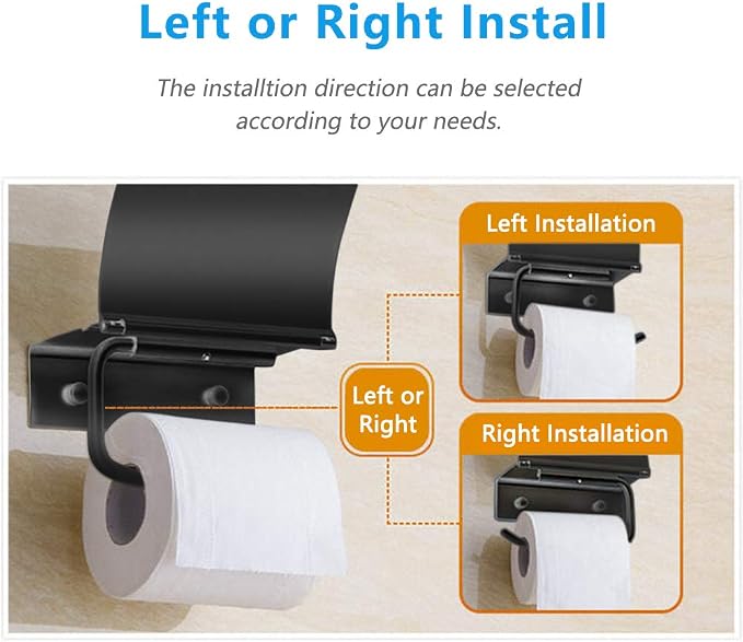 Matte Black Toilet Paper Holder Wall Mounted with Phone Shelf, Universal Modern Toilet Tissue Holder fit Mega Roll Toilet Paper, Cat Proof Toilet Paper Holder Bathroom Metal Aluminum Covered TP Holder | With Cover Lid, Cat Proof, Aluminum Metal, Rustpr...
