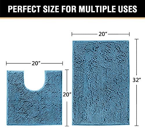 H.VERSAILTEX Bathroom Rugs Luxury Chenille 2 Piece Mats, Soft Plush 32''x20'' Bath Rug + 20''x20'' Toilet Mat Microfiber Shaggy Carpet, Super Absorbent mats, Machine Washable (Dark Teal)