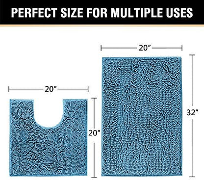 H.VERSAILTEX Bathroom Rugs Luxury Chenille 2 Piece Mats, Soft Plush 32''x20'' Bath Rug + 20''x20'' Toilet Mat Microfiber Shaggy Carpet, Super Absorbent mats, Machine Washable (Dark Teal)