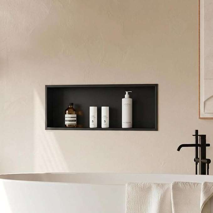304 Stainless Steel Recessed Shower Niche 12" X 36" No Tile Needed | Waterproof Rustproof Matte Black Bathroom Niche for Shower Double Shelves, for Shower Wall &Bathroom Storage and Space Saving