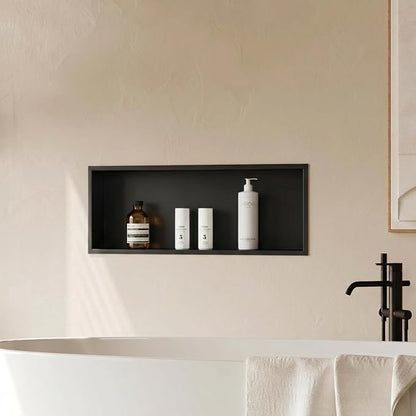 304 Stainless Steel Recessed Shower Niche 12" X 36" No Tile Needed | Waterproof Rustproof Matte Black Bathroom Niche for Shower Double Shelves, for Shower Wall &Bathroom Storage and Space Saving