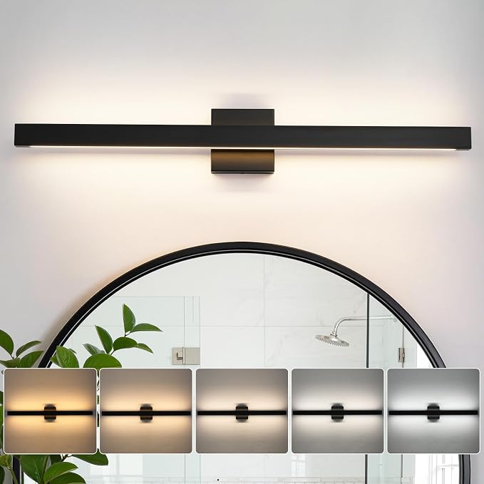 32 Inch Modern Bathroom Vanity Light - 26W Dimmable 5CCT LED Bathroom Light Fixture Over Mirror with Up & Down Lighting Black Bath Vanity Lights for Bathroom Restroom Bedroom