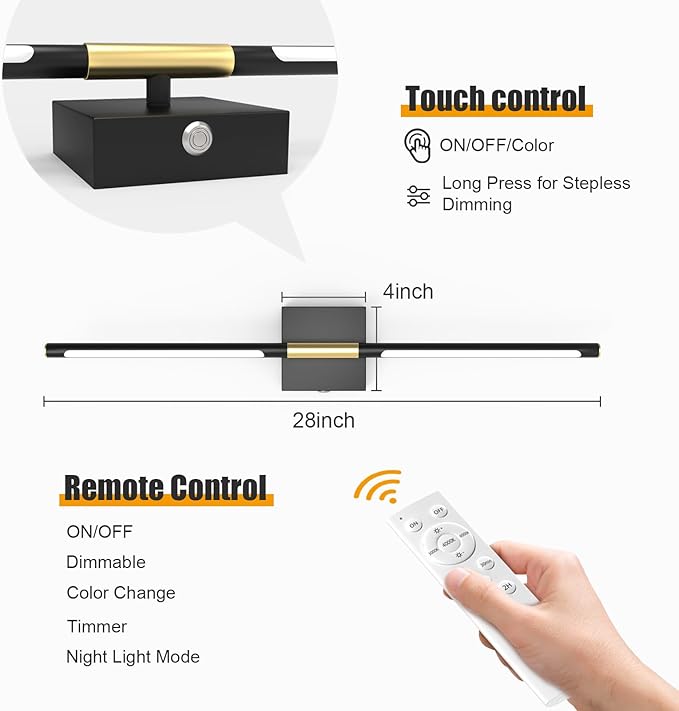 Battery Operated Wall Sconces Set of 2 Rechargeable LED Wall Lights, Dimmable 3000K-6500K, Battery Sconces Wall Decor for Bedroom Living Room Hallwayated Wall Sconce （2 Pack）