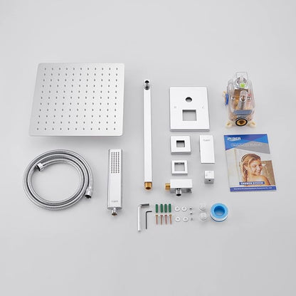 Iriber Chrome Shower System 10 Inch High Pressure Rainfall Shower Head and Shower Faucet Combo Set