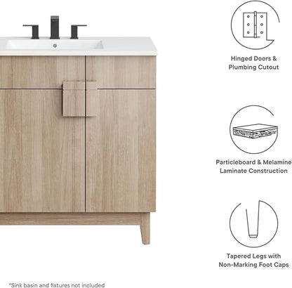 Modway EEI-6400-OAK Miles 36” Bathroom Vanity Cabinet (Sink Basin Not Included), Oak