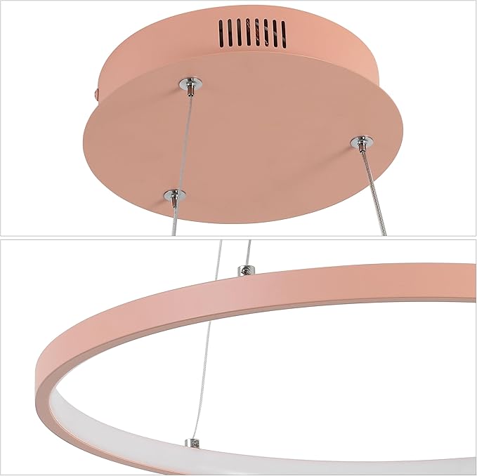 JONATHAN Y 35" Matte Pink Modern Integrated LED Pendant Light, Dimmable Round Hoop Chandelier for Kitchen Island, Dining Room, Adjustable Height Metal Hanging Light (JYL7220B)
