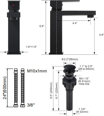 Black Bathroom Faucet ARCORA Matte Black Faucet for Bathroom Sink Modern Single Hole Bathroom Faucet with cUPC Supply Lines and Pop Up Drain