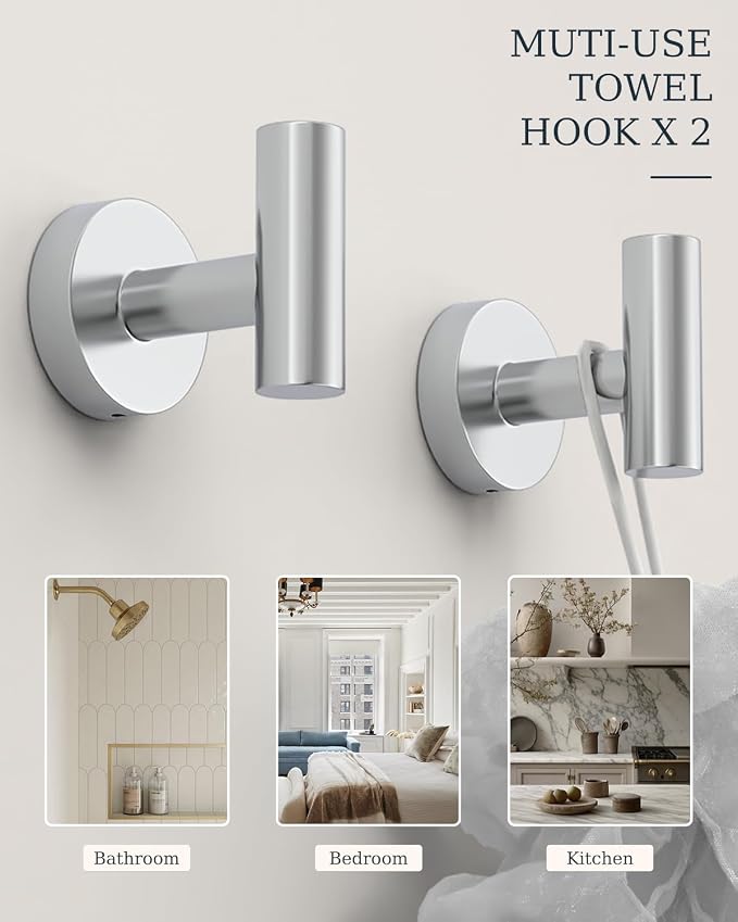 Chrome Bathroom Accessories Set SUS304 Stainless Steel 5 Pieces | Evolvegoods Bathroom Hardware Set, 26 Inch Bath Towel Bar Set, 2 Towel Hooks, Toilet Paper Holder, Towel Racks for Bathroom