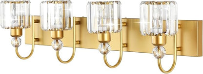 Ralbay Gold Vanity Lights 4-Lights Gold Crystal Bathroom Vanity Lights Over Mirror Modern Crystal Bathroom Wall Lighting Fixtures