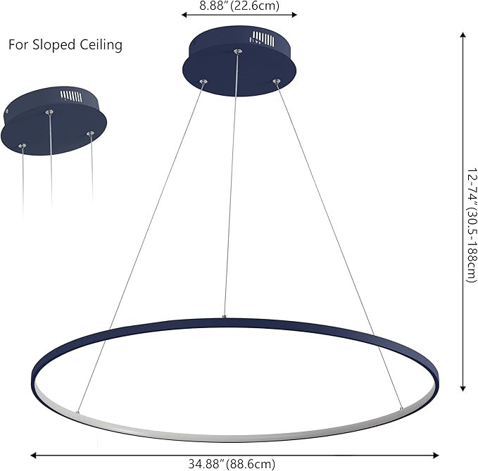 JONATHAN Y 35" Navy Modern Integrated LED Pendant Light, Dimmable Round Hoop Chandelier for Kitchen Island, Dining Room, Adjustable Height Metal Hanging Light (JYL7220F)