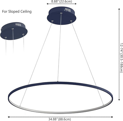 JONATHAN Y 35" Navy Modern Integrated LED Pendant Light, Dimmable Round Hoop Chandelier for Kitchen Island, Dining Room, Adjustable Height Metal Hanging Light (JYL7220F)