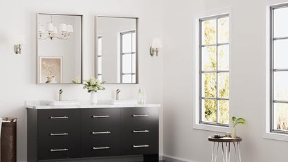 Keonjinn 24x36 Inch Nickel Bathroom Mirror for Over Sink, Rectangular | HD Tempered Glass, Vanity Mirror, Brushed Framed, Square Corner, Modern Farmhouse, Wall Mounted Mirrors, Aluminum Alloy