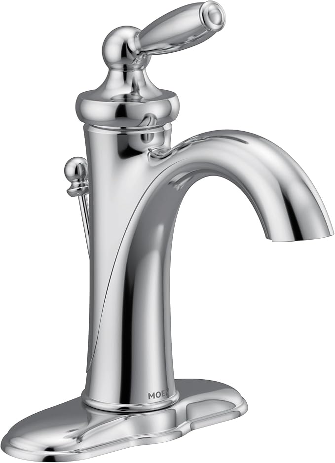 Moen Brantford Chrome One-Handle Traditional Bathroom Sink Faucet with Optional Deckplate and Available Vessel Sink Extension Kit, 6600