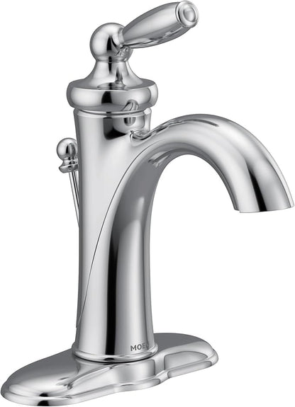 Moen Brantford Chrome One-Handle Traditional Bathroom Sink Faucet with Optional Deckplate and Available Vessel Sink Extension Kit, 6600