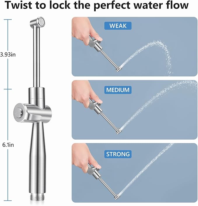 Handheld Bidet Sprayer for Toilet, Leak-Proof Stainless Steel Toilet Sprayer, Adjustable Spray Angle & Water Pressure, Toilet Bidet Sprayer for Personal Care, Elderly, Postpartum (Silver)