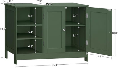 TEENFON 35.4" Pedestal Sink Storage Cabinet with 2 Doors and Adjustable Shelves, Bathroom Sink Cabinet, Under Sink Storage with U-Shape Cut-Out, Green