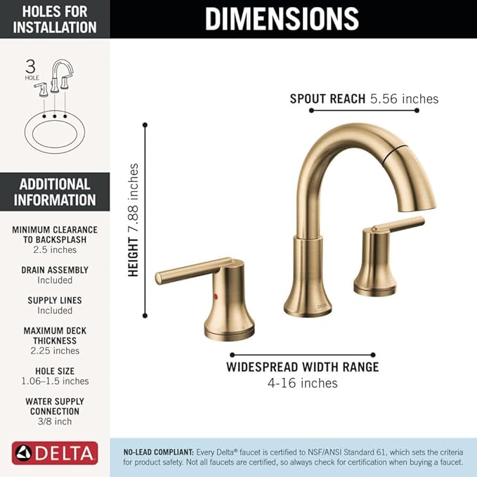 Delta Faucet Trinsic Pull Down Bathroom Faucet, Bathroom Pull Out Faucet, Gold Widespread Bathroom Faucet 3 Hole Pull Down, Bathroom Sink Faucet with Magnetic Docking, Champagne Bronze 3559-CZPD-DST