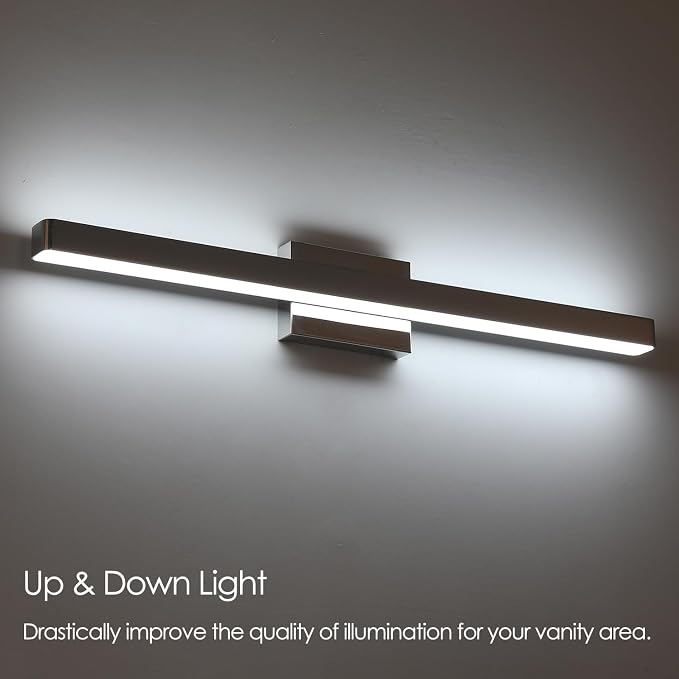 LED Modern Bathroom Vanity Light Fixtures (32-Inch, Cool White 6000K), Modern Acrylic Bathroom Wall Lighting Fixtures for Bathroom Over Mirror, Chrome