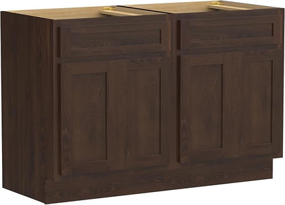 Vanity Art 48 Inch Bathroom Base Cabinet Only, Double Sink Top (Not Include Sink) with Door & Soft Close Hinge, Unassembled Floor Cabinet, Brown, 2ea 24 Inch Combo