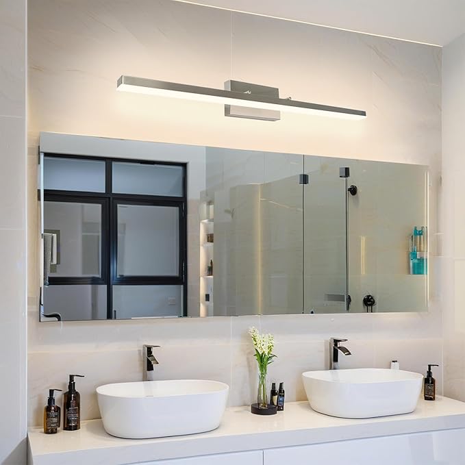 36-Inch Modern LED Bathroom Lights Fixtures, Dimmable 36W 3000K Warm White Makeup Vanity Lighting, Brushed Nickel Vanity Light, Adjustable Bathroom Light Bar Over Mirror