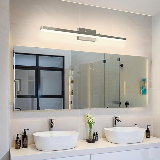 36-Inch Modern LED Bathroom Lights Fixtures, Dimmable 36W 3000K Warm White Makeup Vanity Lighting, Brushed Nickel Vanity Light, Adjustable Bathroom Light Bar Over Mirror