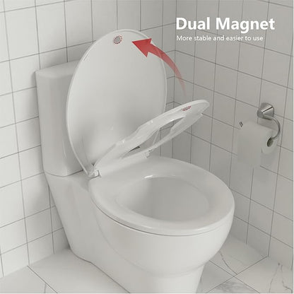 Potty Training Seat Built-In Toilet Seat, Round Toilet Seat 17 Inch with Baby Seat, 2 In 1 Soft Close Quiet No Slapping, Magnetic Absorption, Easy Installation for Bottom Fixing Toilet
