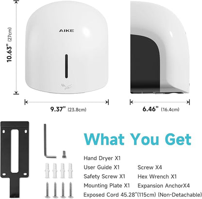 AIKE GentleAir Warm Hand Dryer,Low Noise for Home Bathroom,Cloud White | GentleAir Warm Dry,Plug-in Easy Install and Low Noise Experience for Home Bathroom,Smart and Sophisticated ABS Look,AK2637
